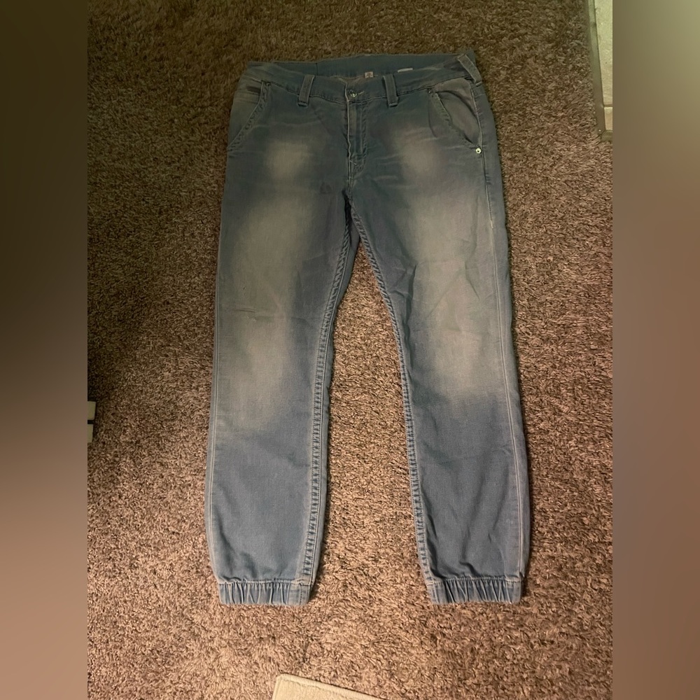 Light wash denim joggers